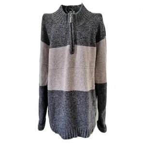 Columbia Sweater Large Men's Wool Blend 1/4 Zip Long Sleeve Mock Neck Stripe